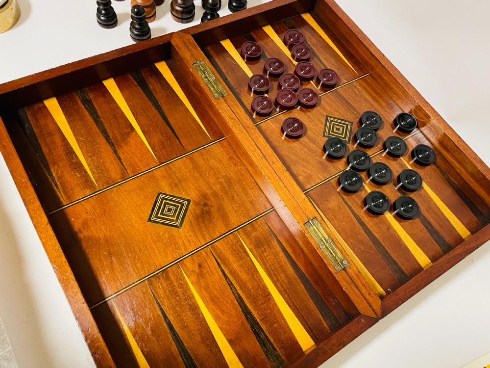 Antique Folding Chess and Backgammon Set View VI