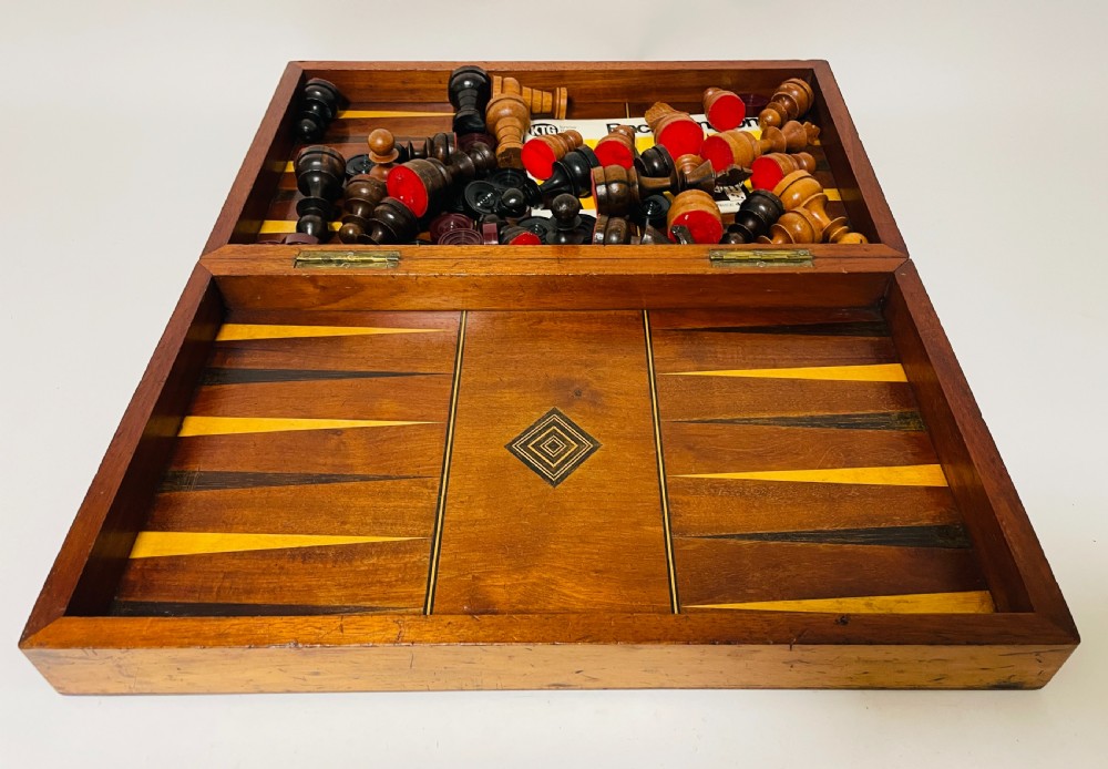 Antique Folding Chess and Backgammon Set View IX
