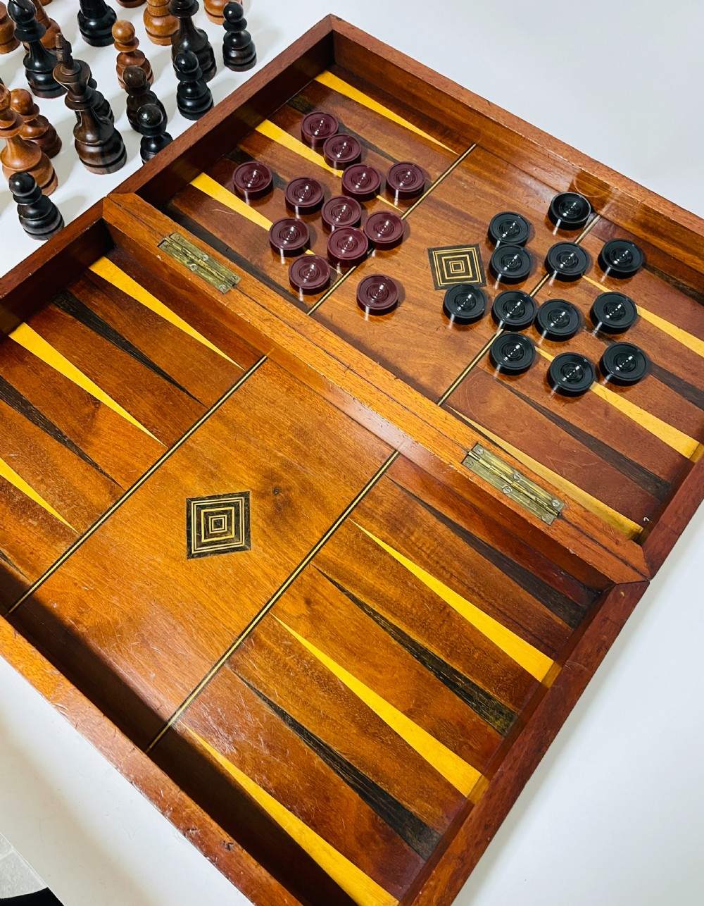 Antique Folding Chess and Backgammon Set View X