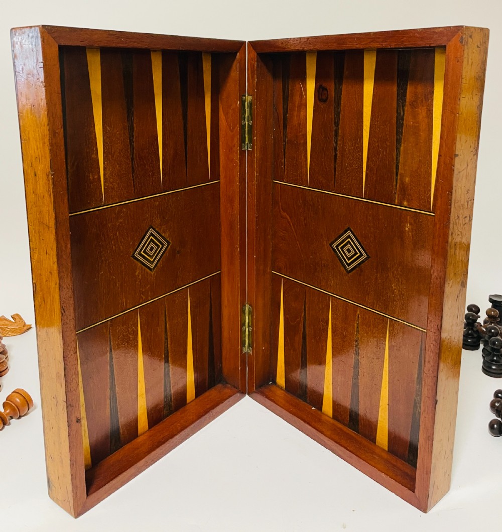Antique Folding Chess and Backgammon Set View XI
