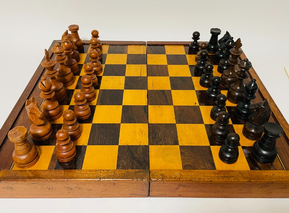 Antique Folding Chess and Backgammon Set View XII