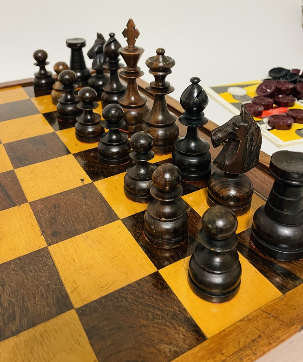 Antique Folding Chess and Backgammon Set View XIII