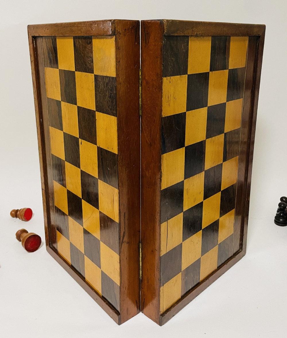 Antique Folding Chess and Backgammon Set View XVI