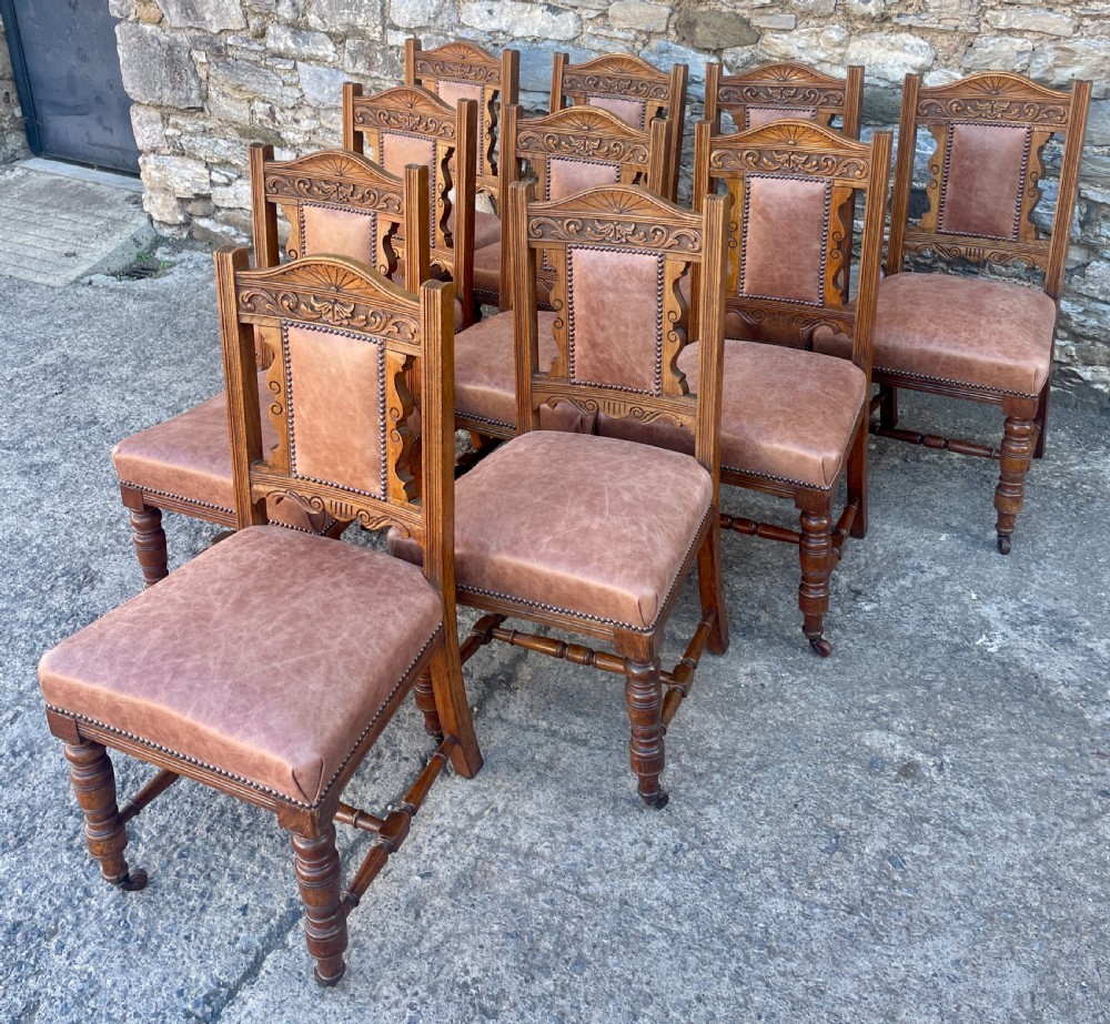 Set of 10 Victorian Oak Dining Chairs View II