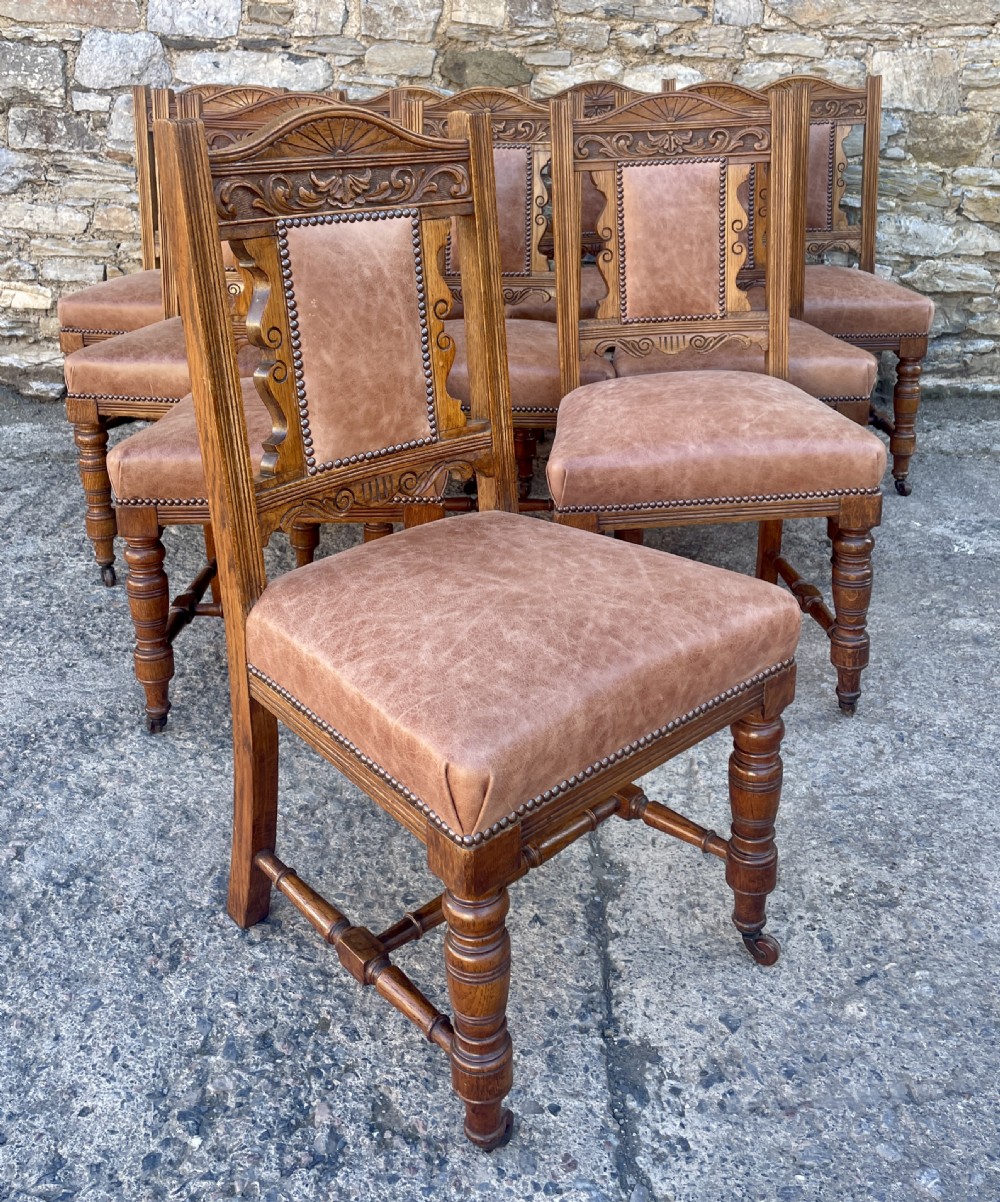Set of 10 Victorian Oak Dining Chairs View V