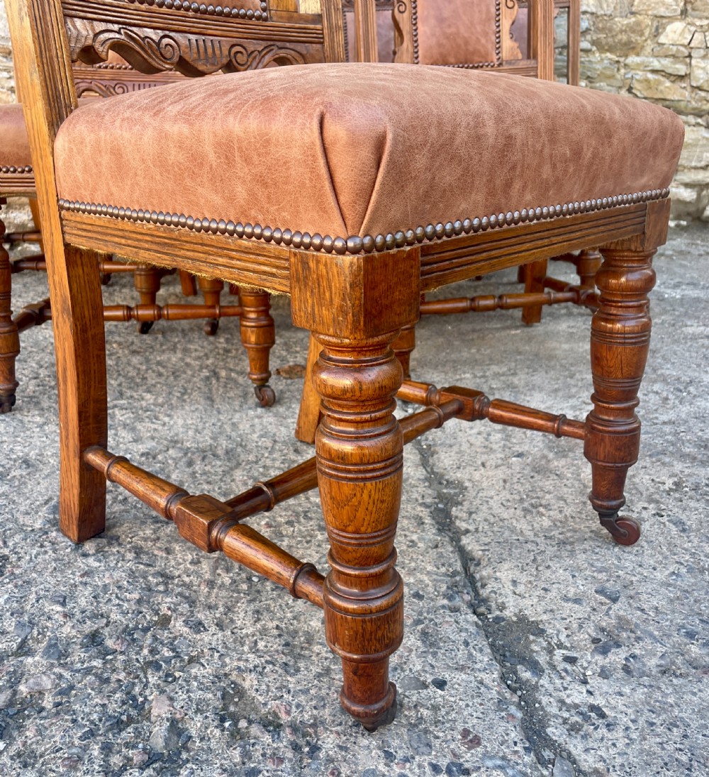 Set of 10 Victorian Oak Dining Chairs View VI