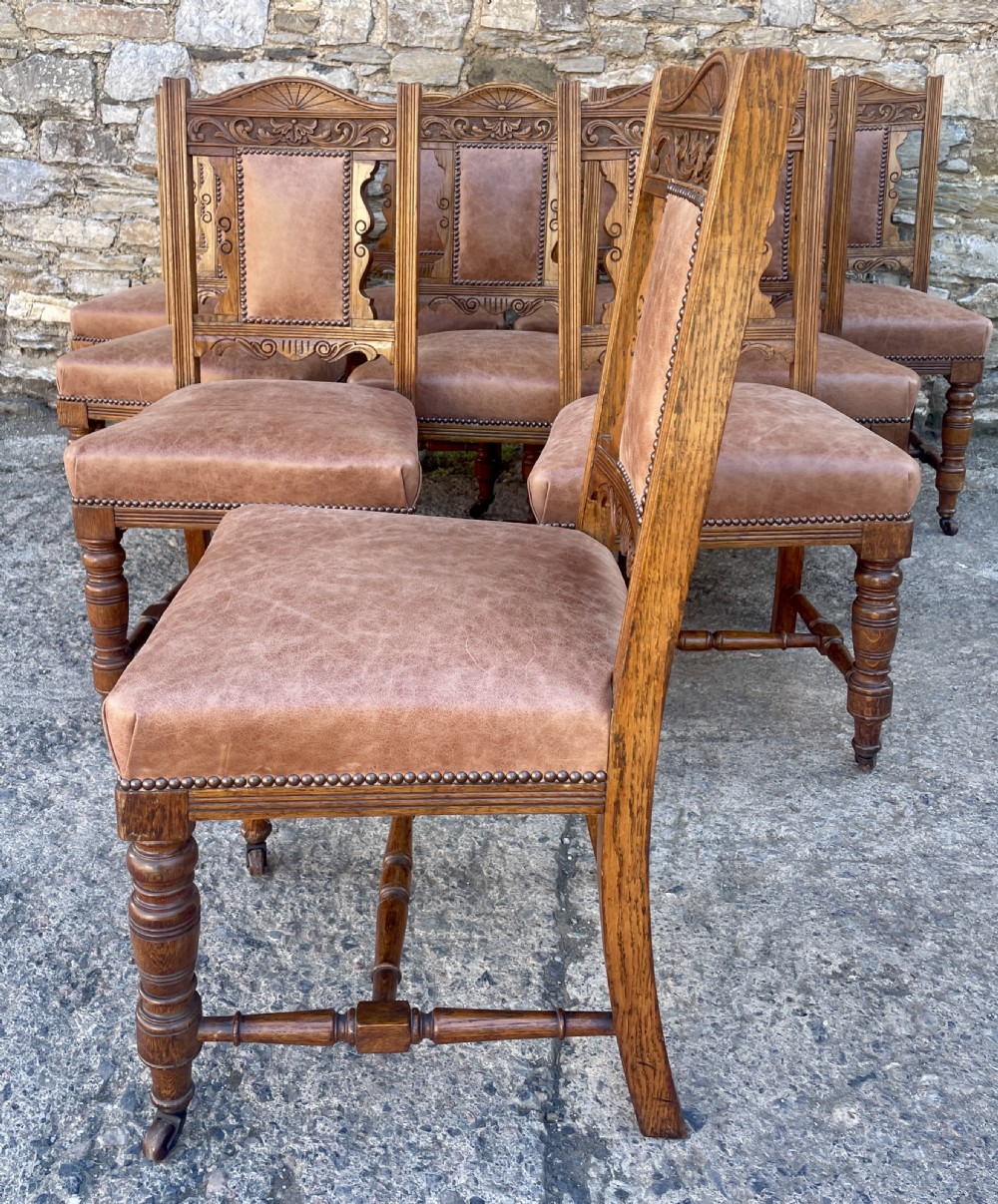 Set of 10 Victorian Oak Dining Chairs View IX