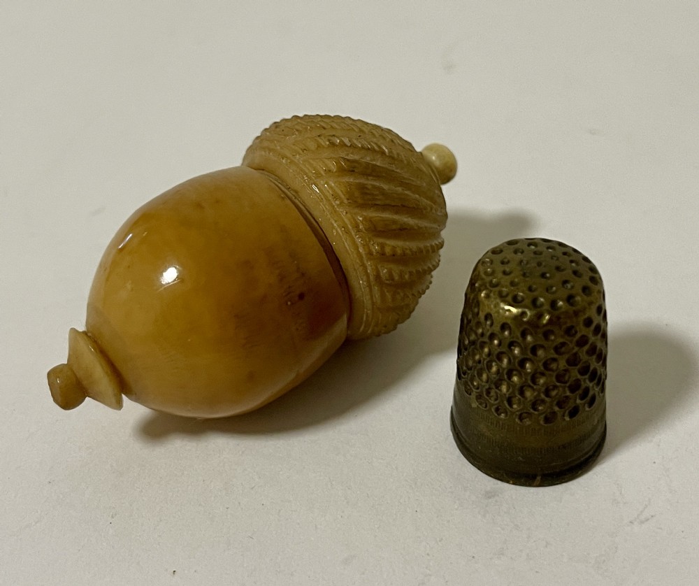 Antique Carved Acorn Thimble Holder