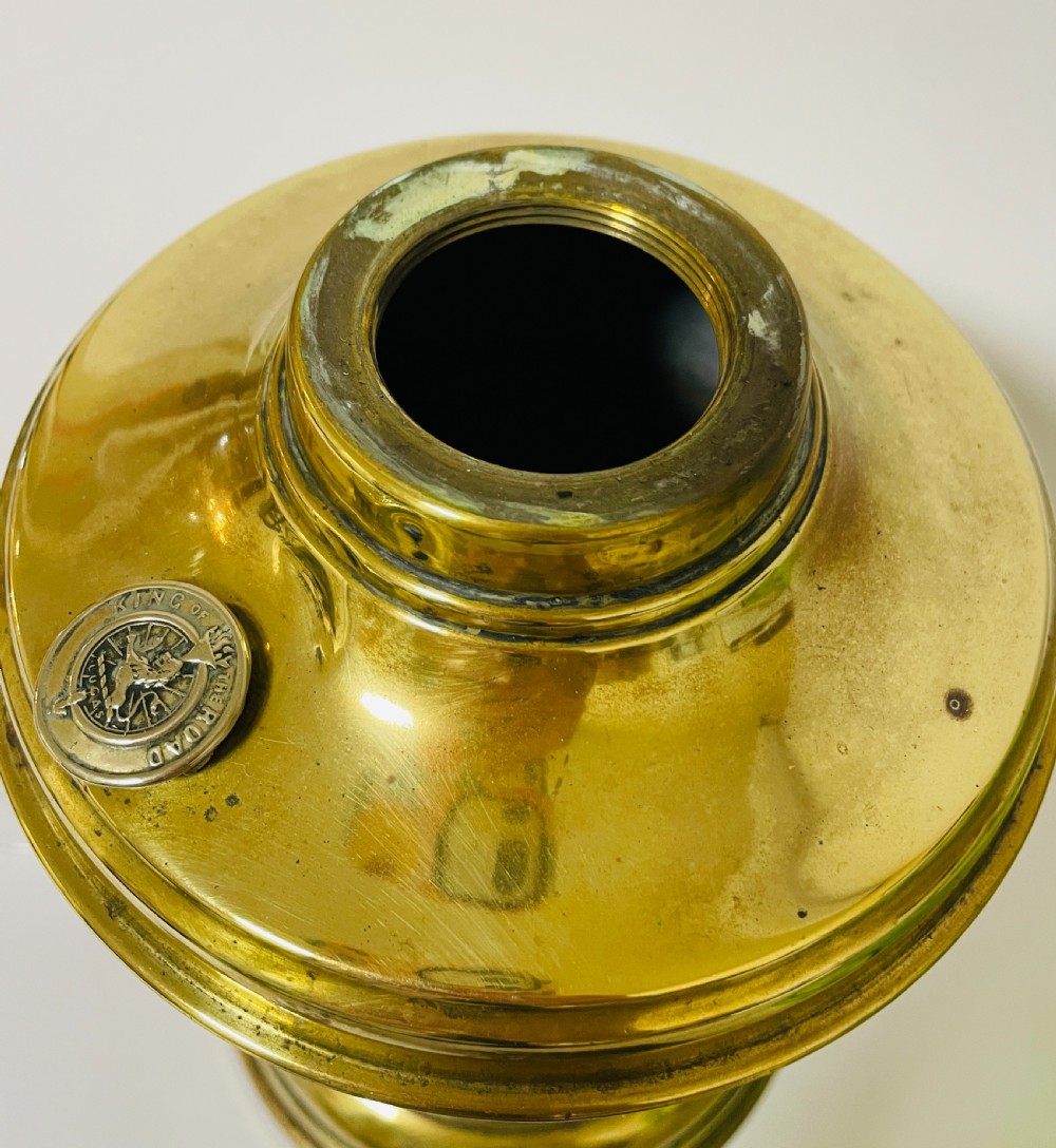 Antique Brass Oil Lamp with Green Glass Shade View XII