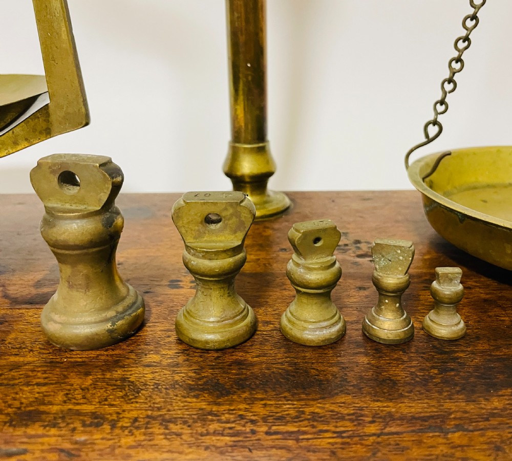 Large Antique Brass Scales and Weights View II