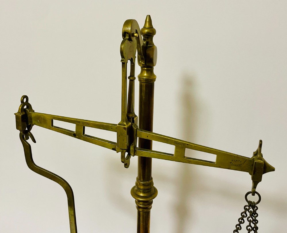 Large Antique Brass Scales and Weights View III