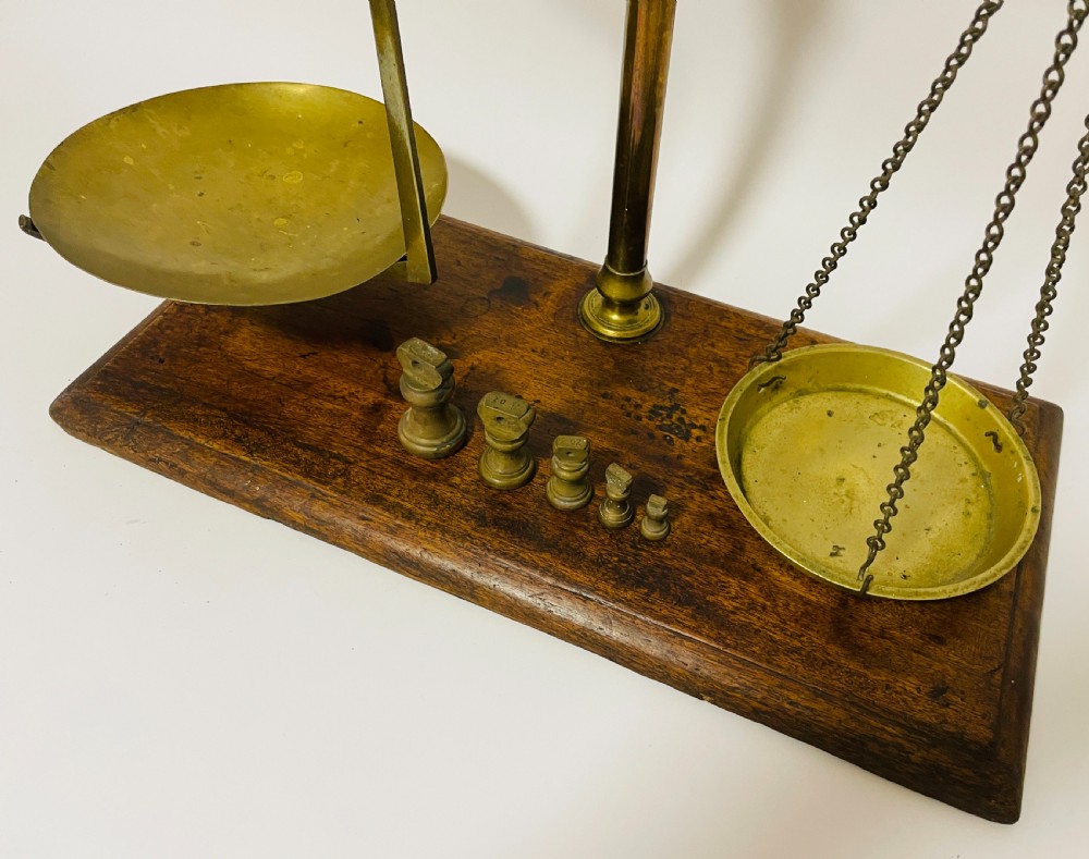 Large Antique Brass Scales and Weights View IX