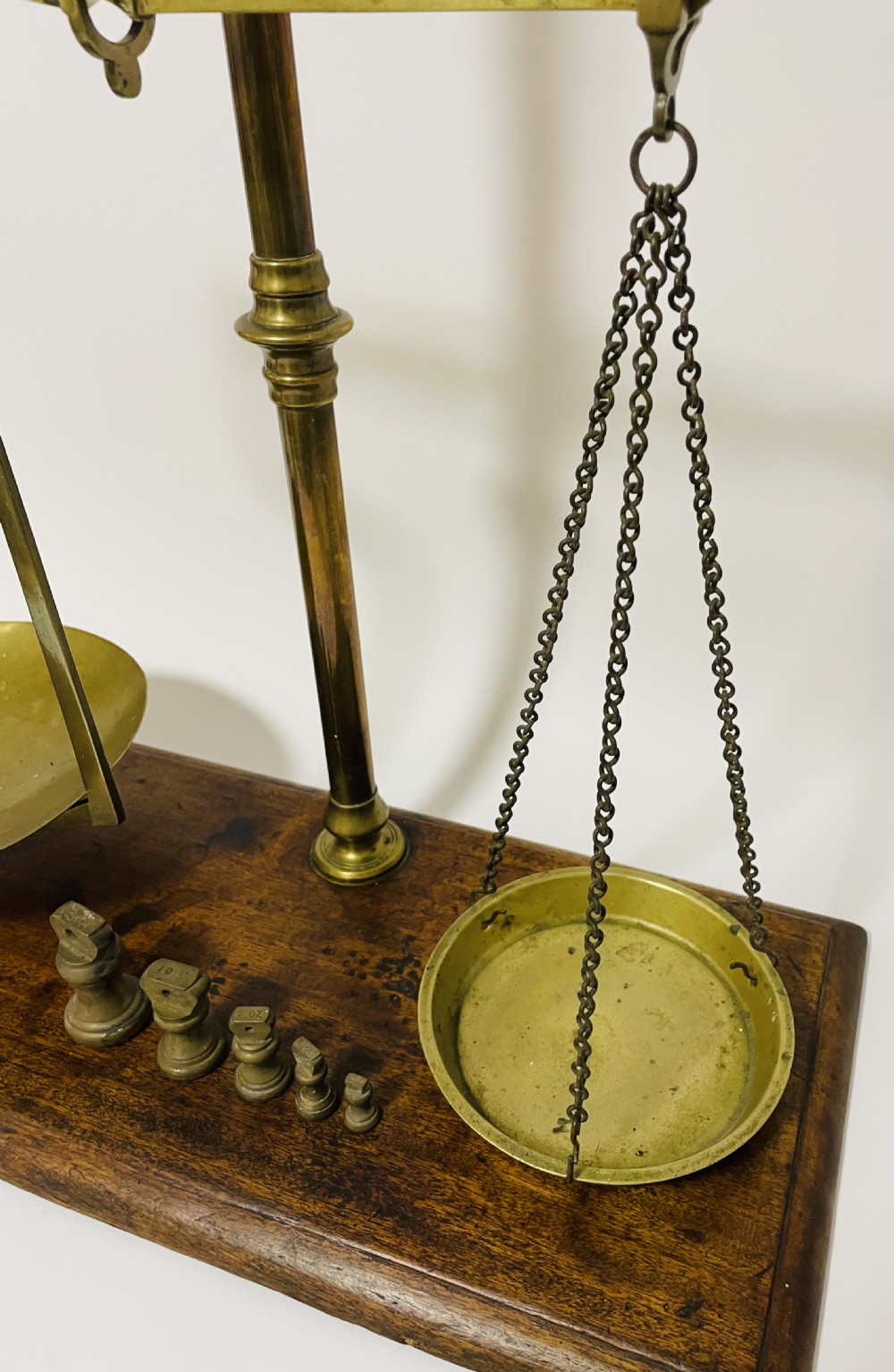 Large Antique Brass Scales and Weights View X