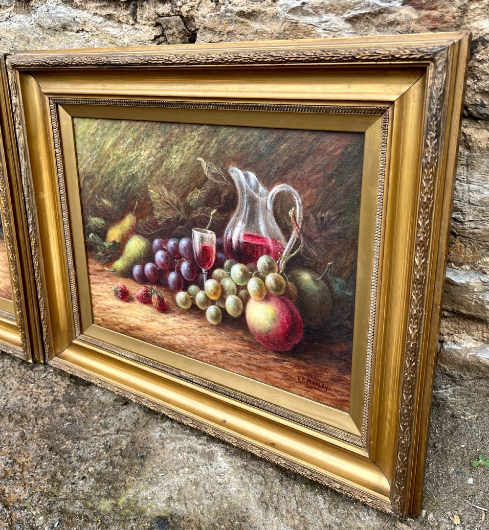 Pair of Still Life Oil on Canvas Paintings Signed F.H. Morley View XIII