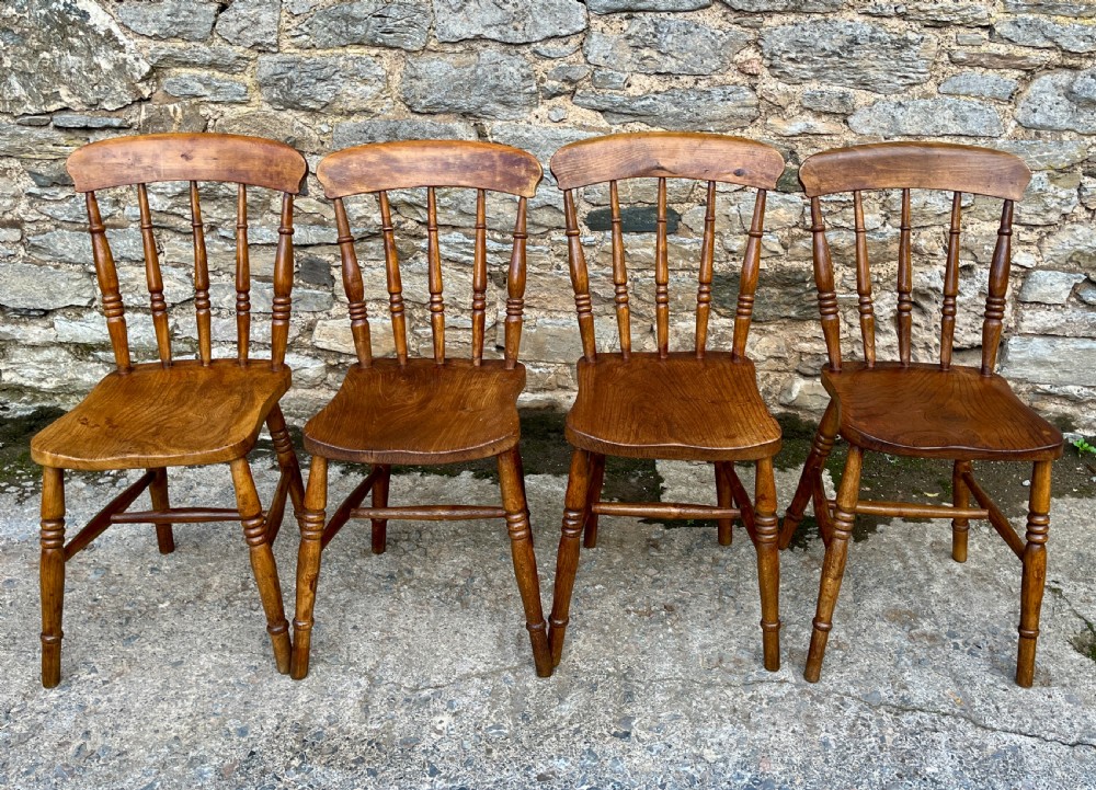 Set of 4 Antique Elm Kitchen Chairs View II
