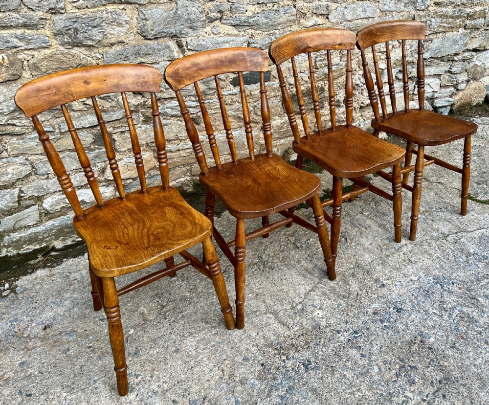 Set of 4 Antique Elm Kitchen Chairs View III