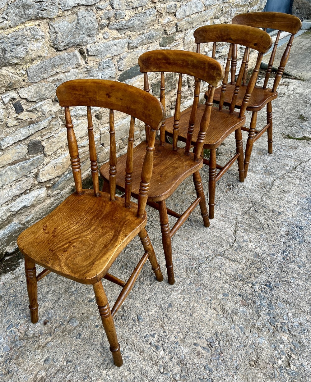 Set of 4 Antique Elm Kitchen Chairs View XI