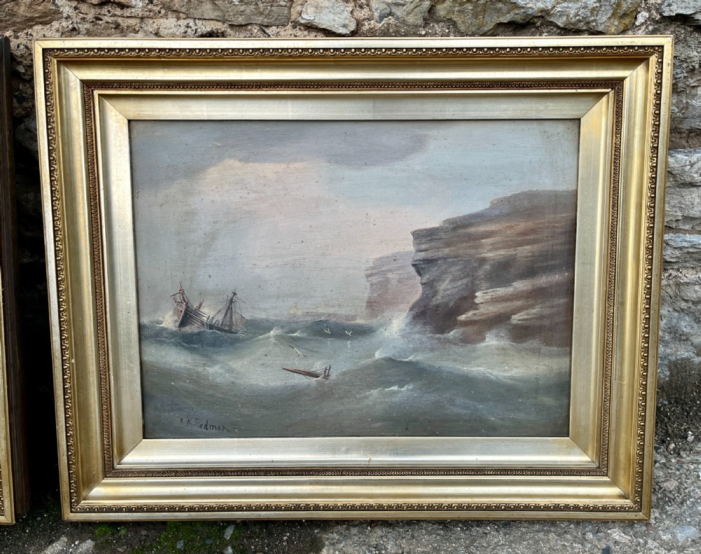Pair of Marine Oil on Board Paintings View II