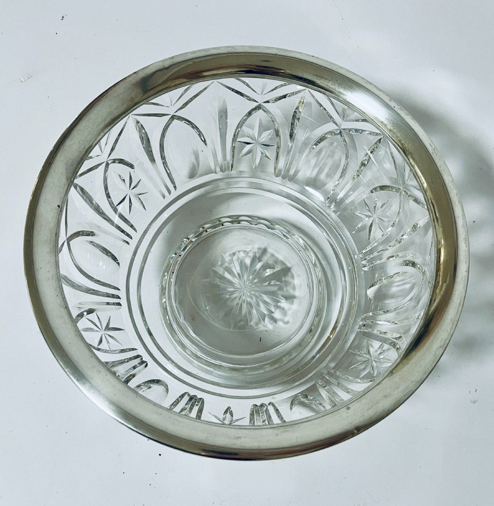 Antique Cut Glass Bowl with Silver Rim View VI