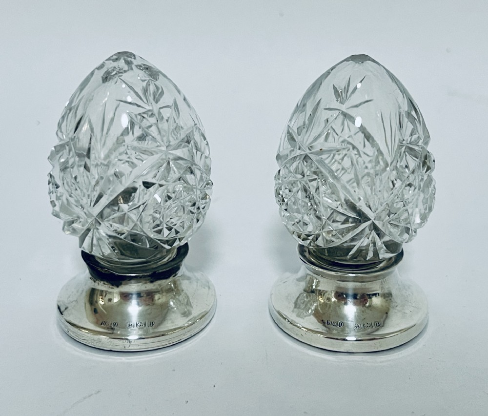Silver Mounted Glass Salt and Pepper Shakers