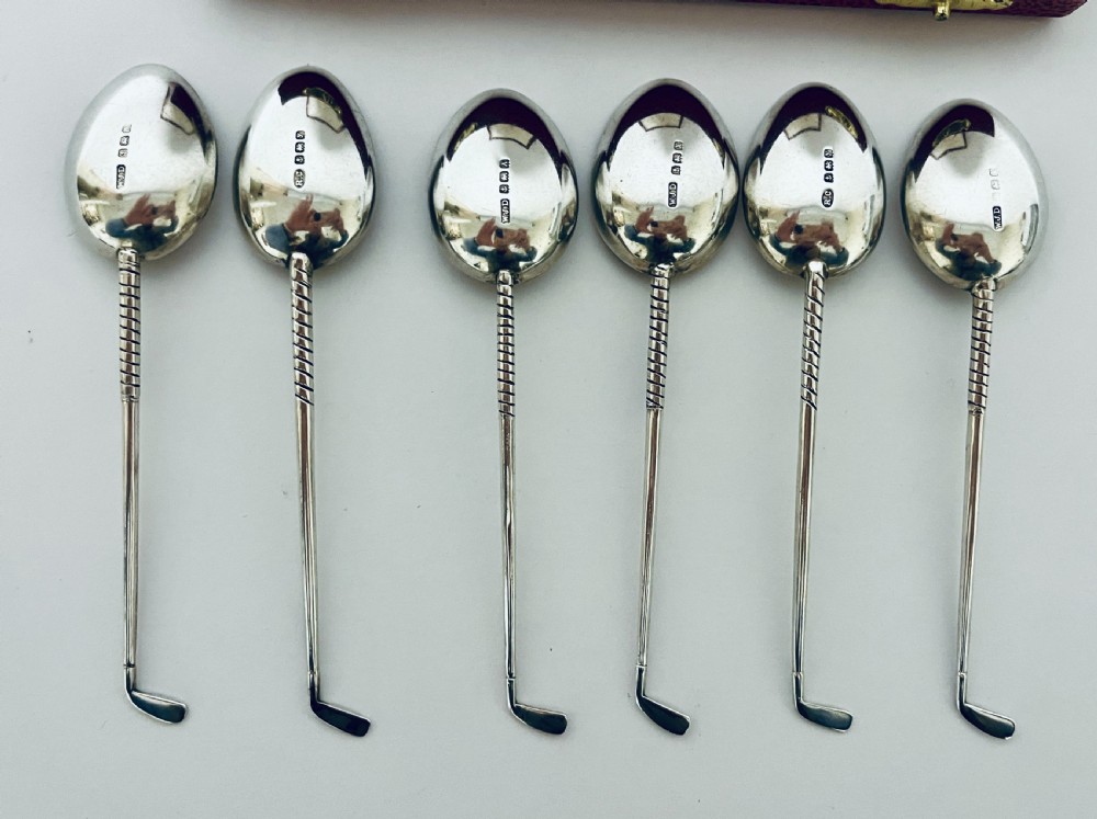 Set of 6 Antique Silver Golf Spoons in Box View V