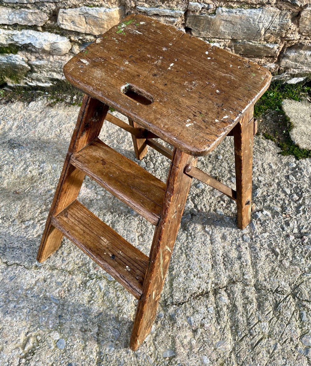 Small Antique Pine Folding Steps View II
