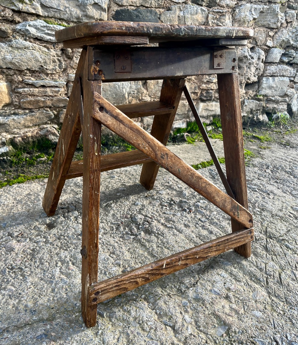 Small Antique Pine Folding Steps View IV