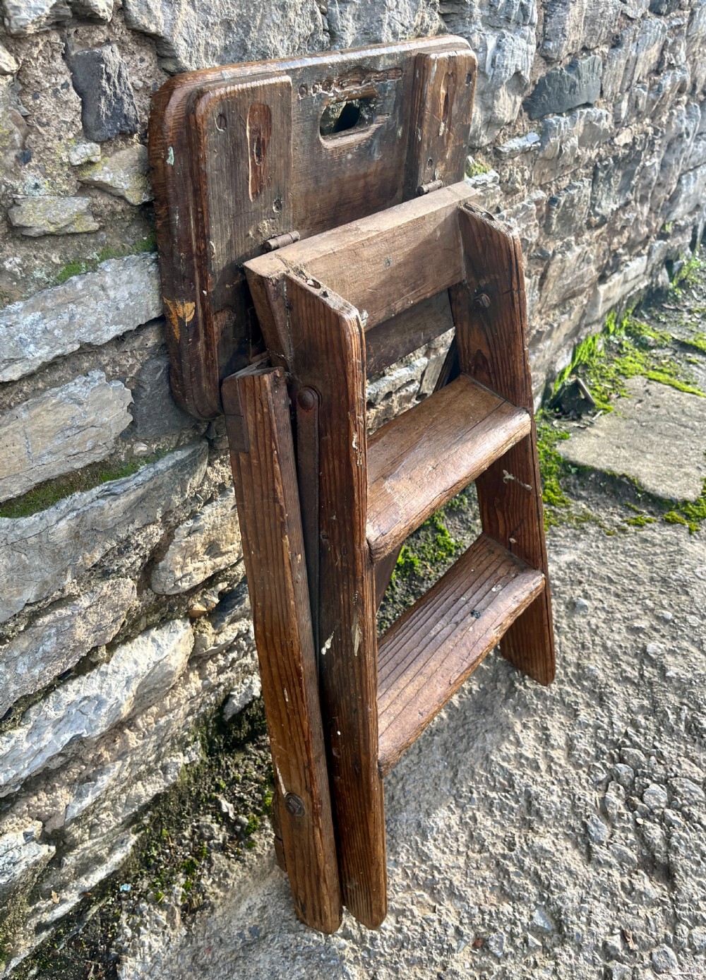Small Antique Pine Folding Steps View VI