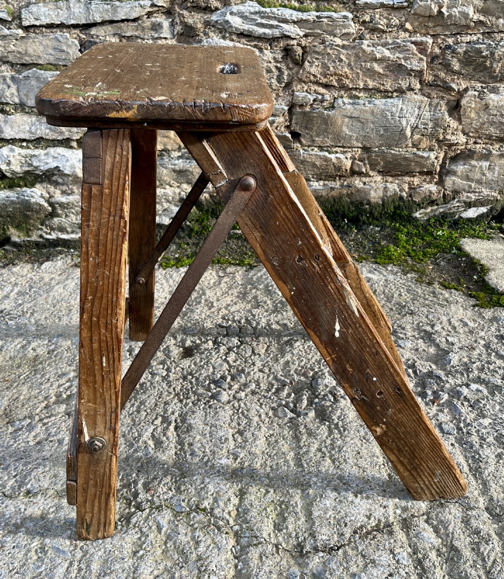 Small Antique Pine Folding Steps View VIII