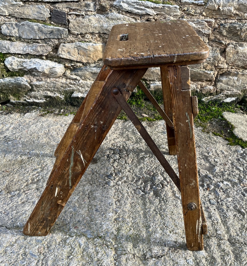 Small Antique Pine Folding Steps View IX