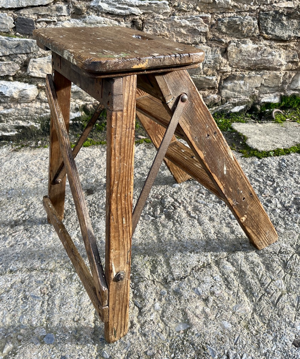 Small Antique Pine Folding Steps View X
