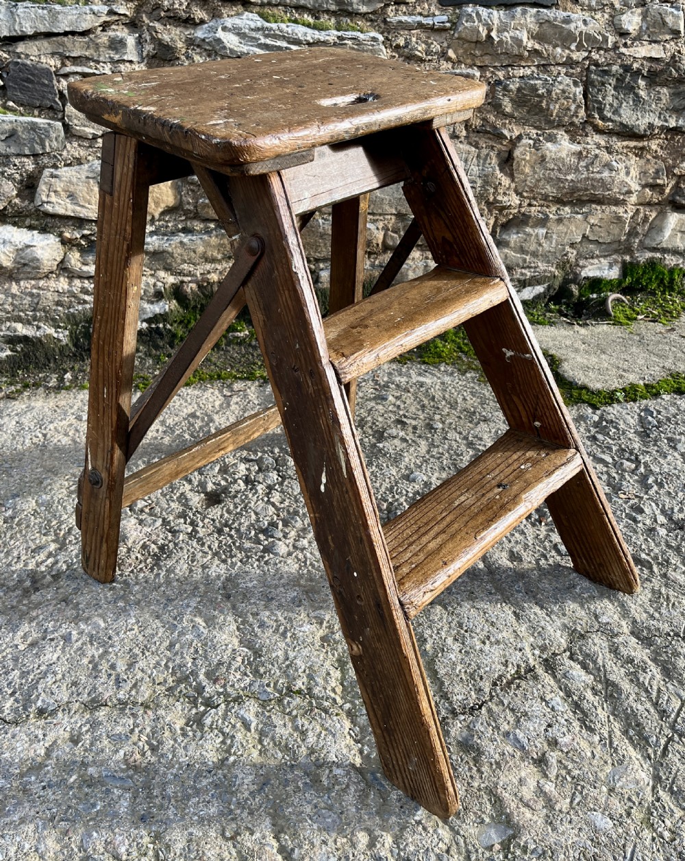 Small Antique Pine Folding Steps View XI