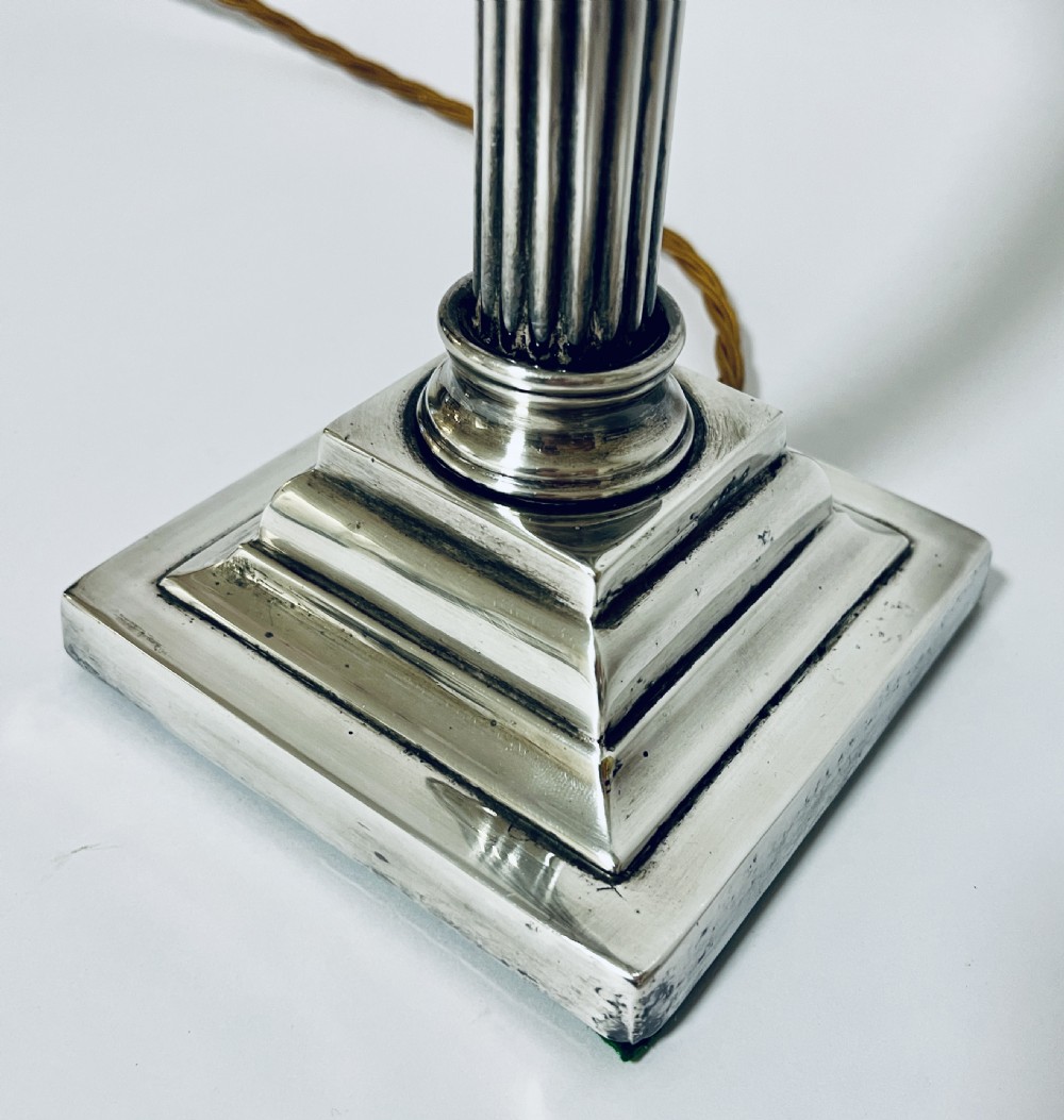 Antique Silver Plated Corinthian Column Table Lamp View II