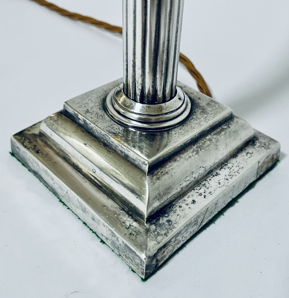 Antique Silver Plated Corinthian Column Table Lamp View II