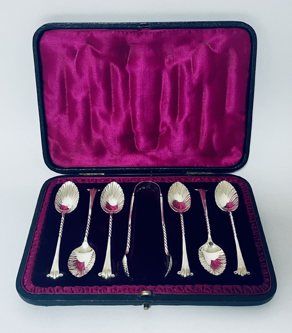 Set of 6 Victorian Silver Teaspoons and Tongs