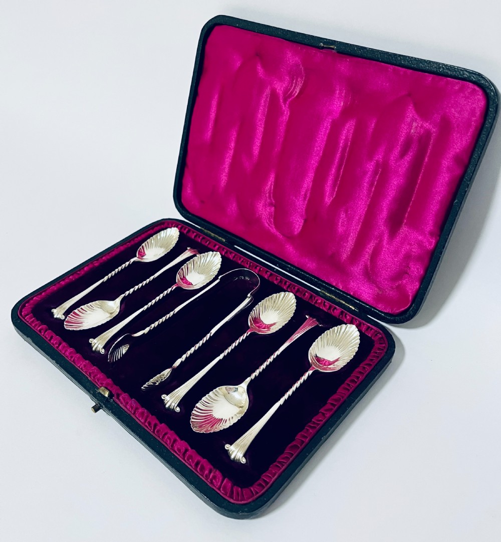 Set of 6 Victorian Silver Teaspoons and Tongs View III