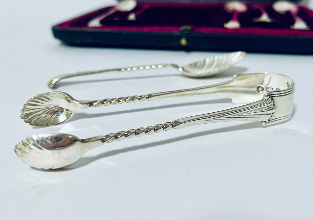 Set of 6 Victorian Silver Teaspoons and Tongs View VI