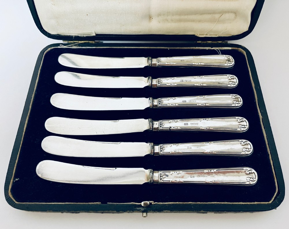 Set of 6 Antique Silver Handled Butter Knives View II