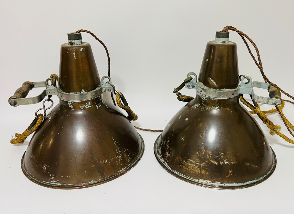 Pair of Antique Copper Ships Lamps