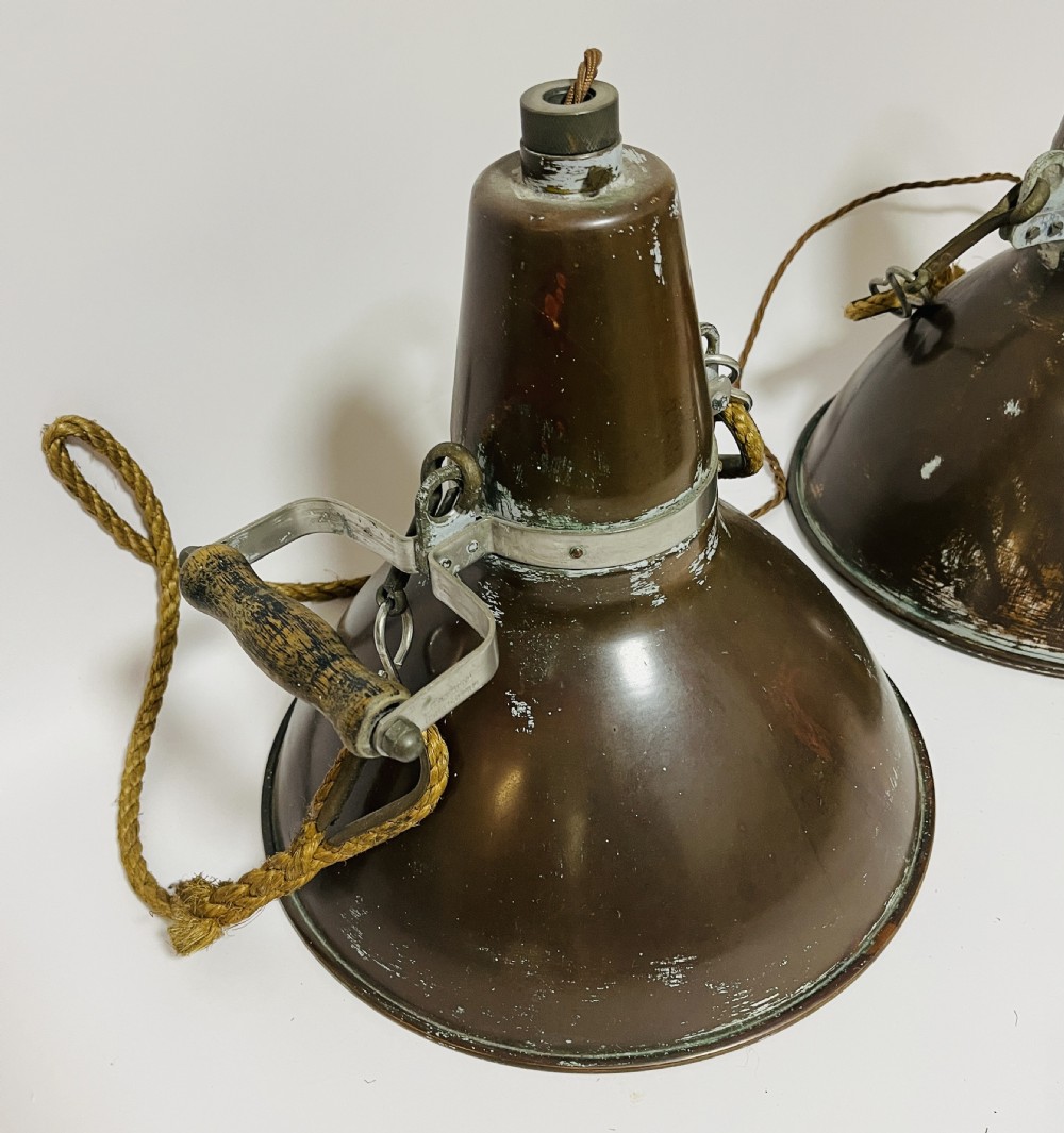 Pair of Antique Copper Ships Lamps View V
