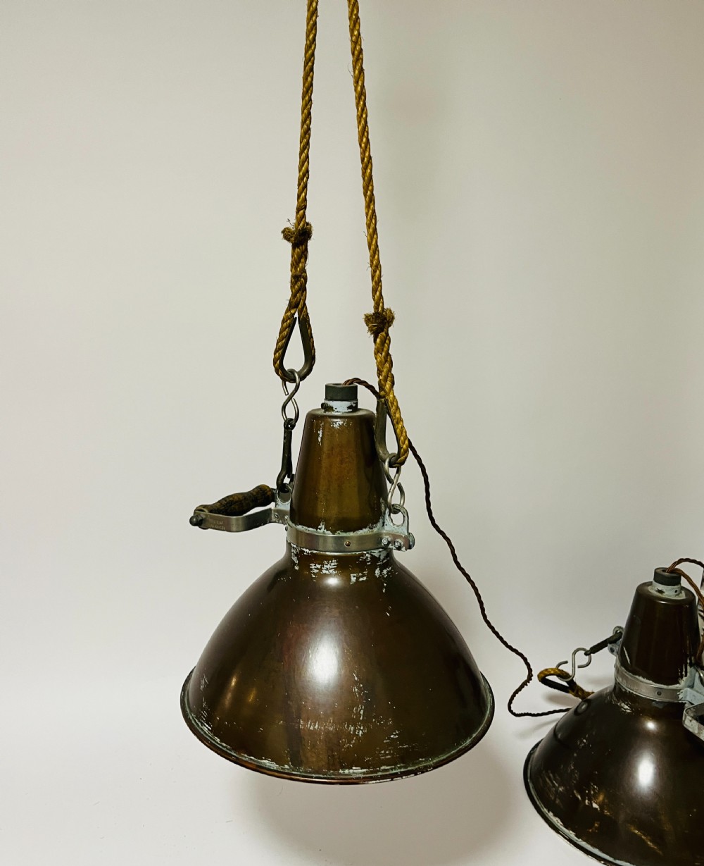 Pair of Antique Copper Ships Lamps View VII