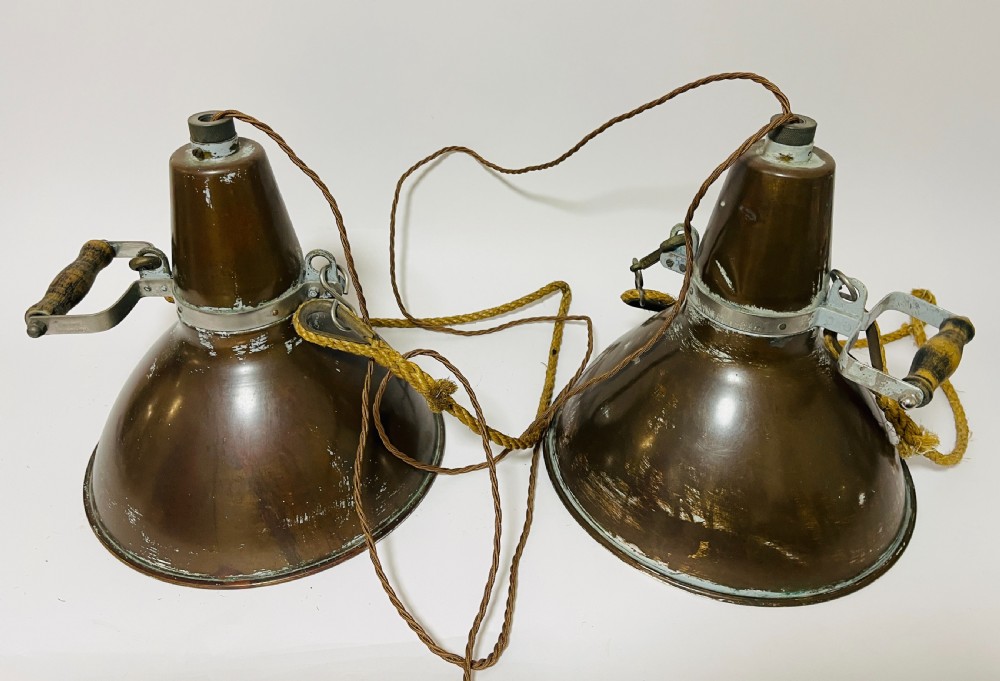 Pair of Antique Copper Ships Lamps View IX