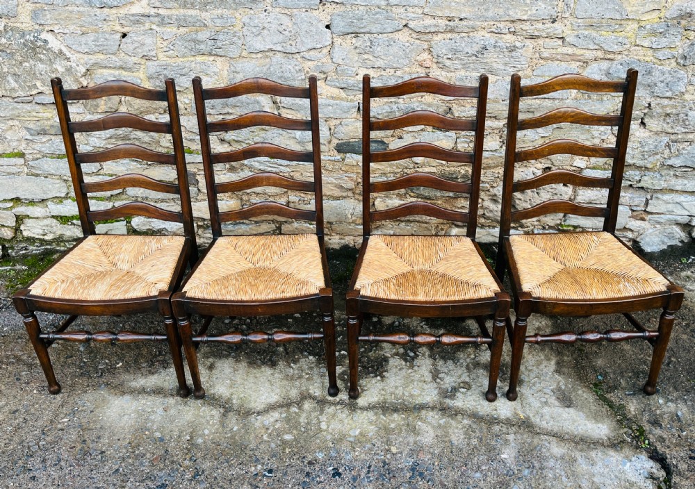 Set of 4 Antique Oak Ladderback Dining Chairs View II