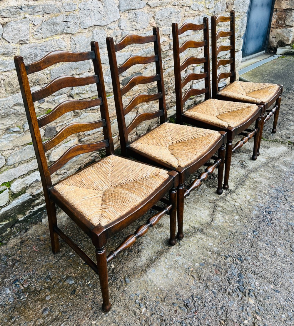 Set of 4 Antique Oak Ladderback Dining Chairs View III