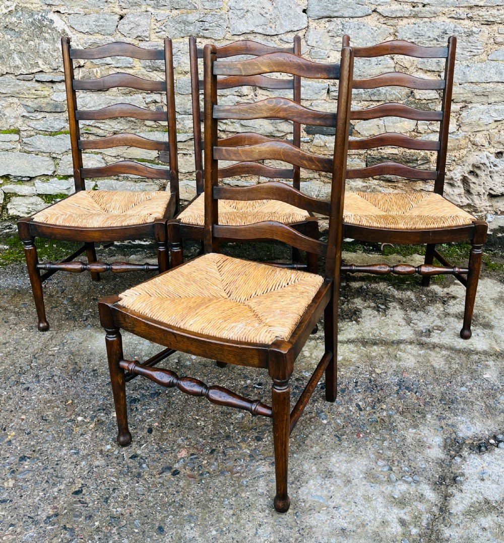Set of 4 Antique Oak Ladderback Dining Chairs View IV