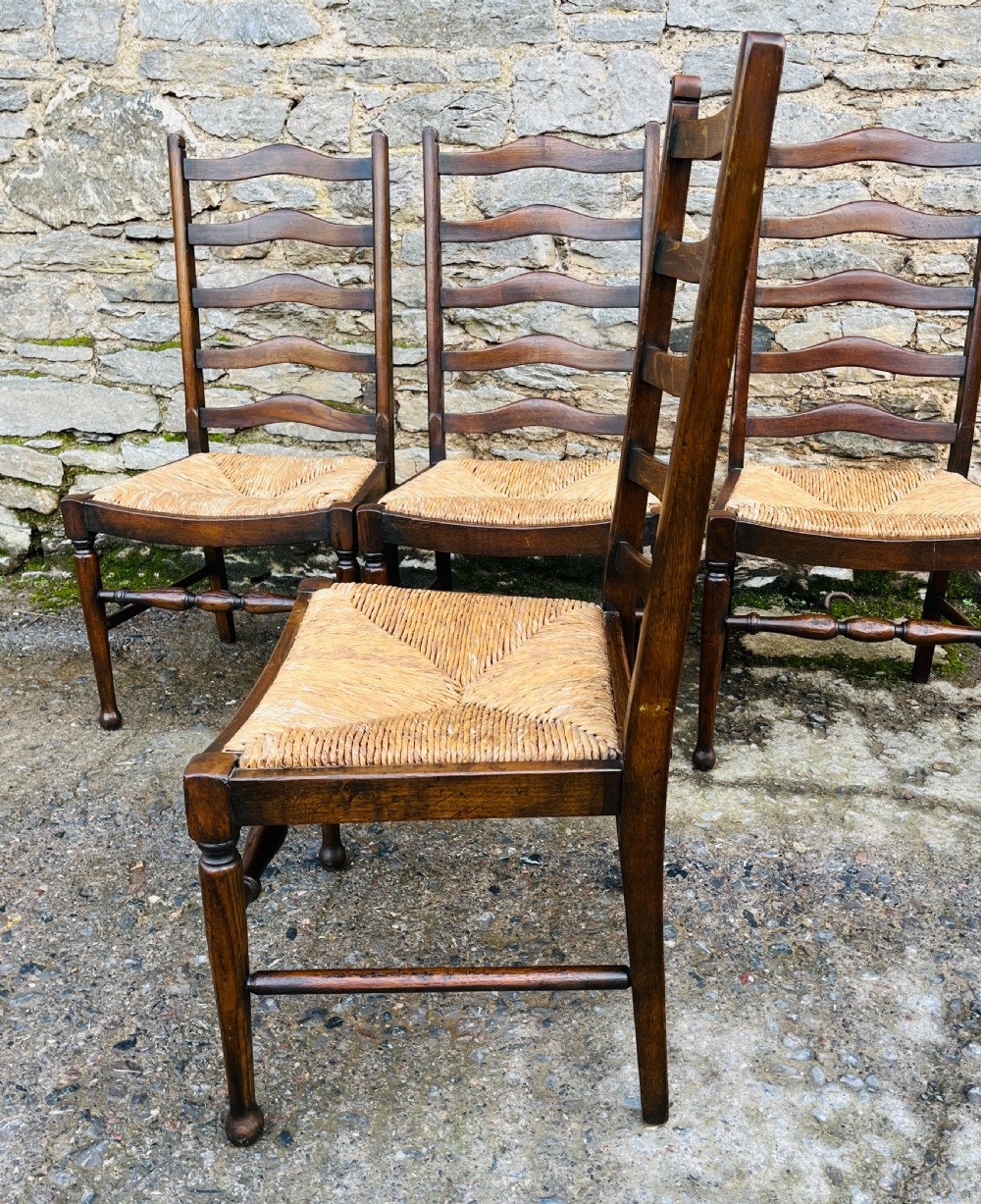 Set of 4 Antique Oak Ladderback Dining Chairs View V