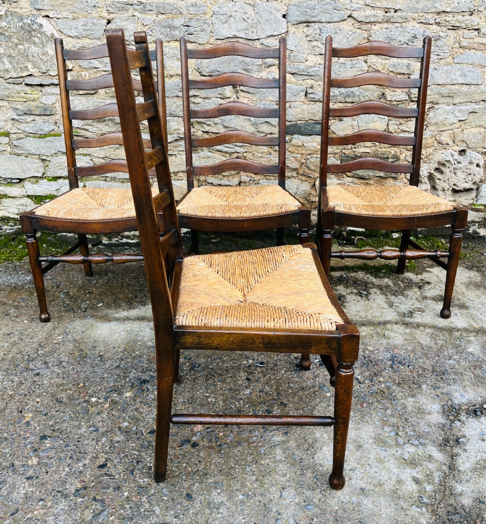 Set of 4 Antique Oak Ladderback Dining Chairs View VI