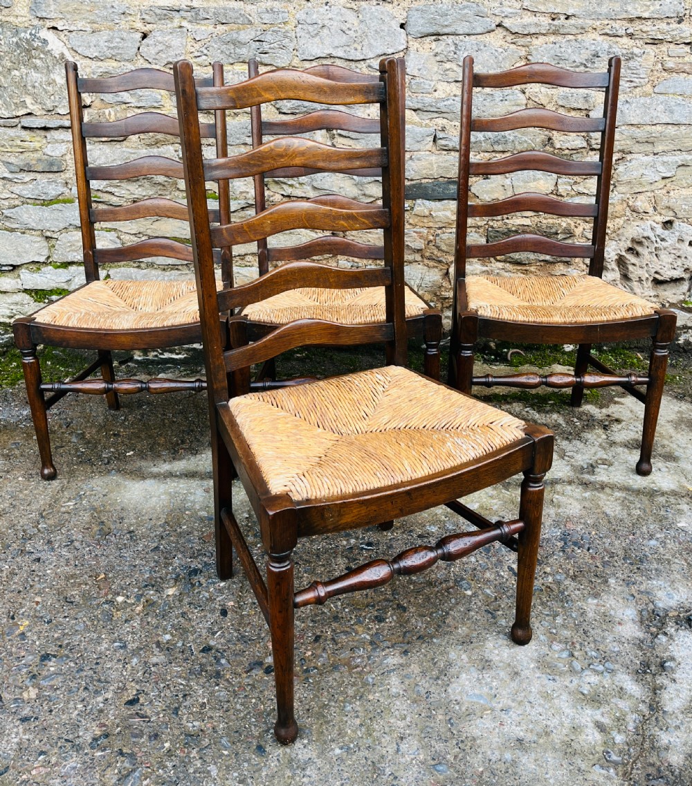 Set of 4 Antique Oak Ladderback Dining Chairs View VII