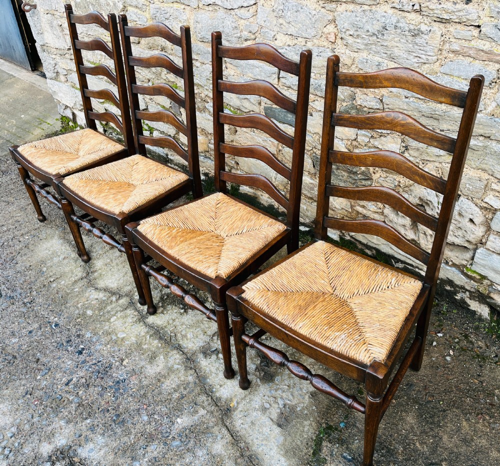 Set of 4 Antique Oak Ladderback Dining Chairs View VIII