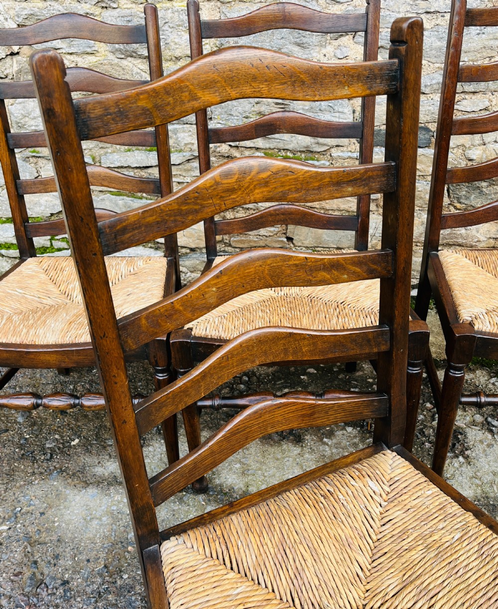 Set of 4 Antique Oak Ladderback Dining Chairs View IX